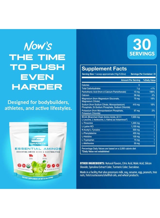 Granite Supplements Granite Essential Amino Acids Powder, Green Apple Flavor, with 10g EAAs and 7g BCAAs, Supports Muscle Recovery & Growth, Soy-Free, Gluten-Free (30 Servings) - Image 3